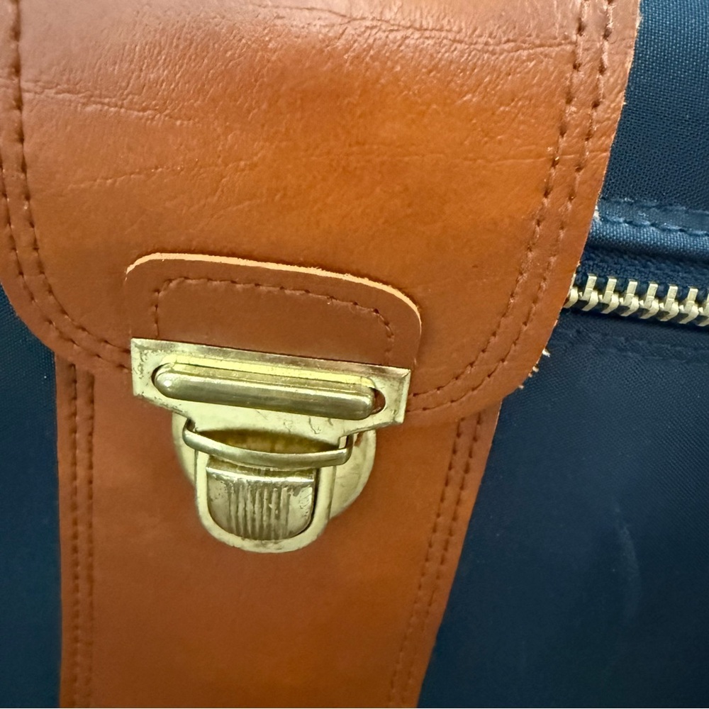 Vintage Sears Travel Train Case Bag Cosmetic Hard Case Wipeable Leather‎ Navy - Picture 4 of 16